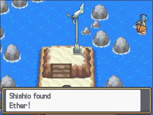 Alto Mare Waters: Ether found, the text box open after pressing A