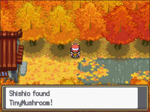 Bellchime Trail: Tiny Mushroom found, the text box open after pressing A