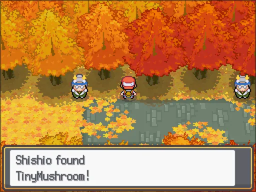 Bellchime Trail: Tiny Mushroom found, the text box open after pressing A