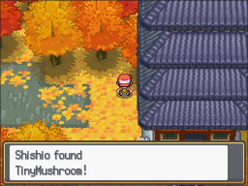 Bellchime Trail: Tiny Mushroom found, the text box open after pressing A