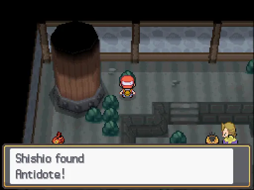 Burned Tower: Antidote found, the text box open after pressing A
