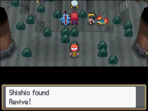Burned Tower: Revive found, the text box open after pressing A