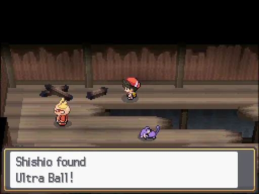 Burned Tower: Ultra Ball found, the text box open after pressing A