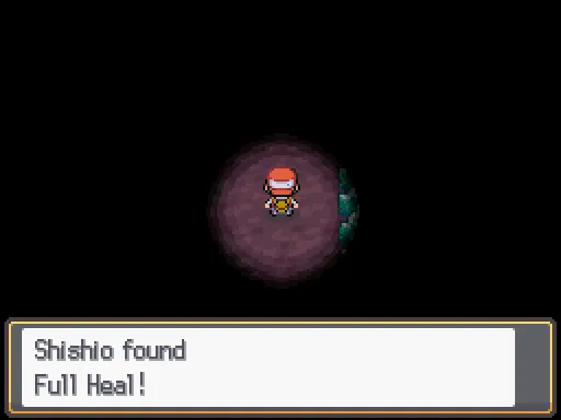 Cerulean Cave 2F: Full Heal found, the text box open after pressing A