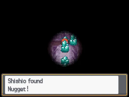 Cerulean Cave B1F: Nugget found, the text box open after pressing A
