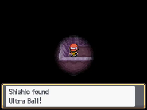 Cerulean Cave B1F: Ultra Ball found, the text box open after pressing A