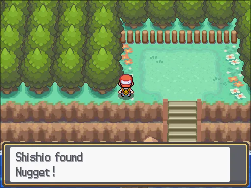 Cherrygrove City: Nugget found, the text box open after pressing A
