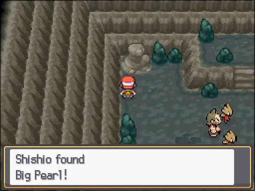 Cianwood Cave: Big Pearl found, the text box open after pressing A