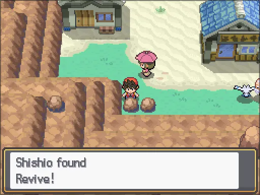 Cianwood City: Revive found, the text box open after pressing A
