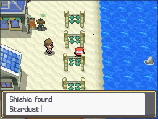 Cianwood City: Stardust found, the text box open after pressing A
