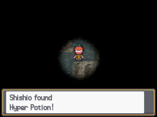 Dark Cave: Hyper Potion found, the text box open after pressing A