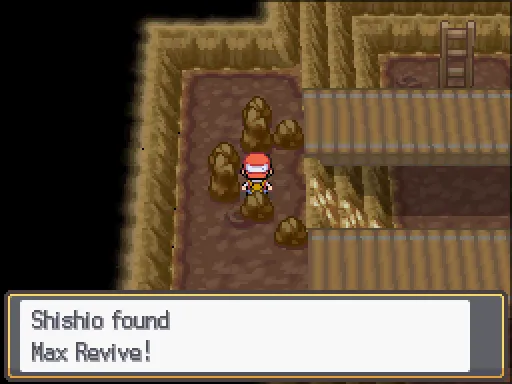 Diglett’s Cave: Max Revive found, the text box open after pressing A