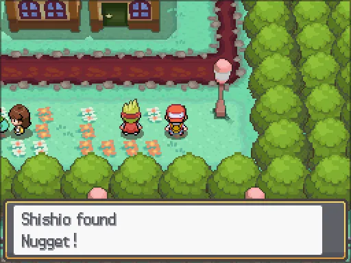 Fuchsia City: Nugget found, the text box open after pressing A