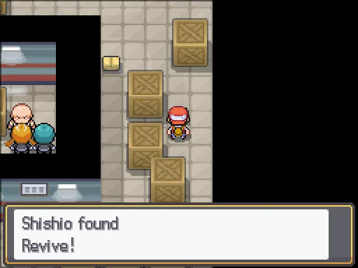 Goldenrod Tunnel Warehouse: Revive found, the text box open after pressing A