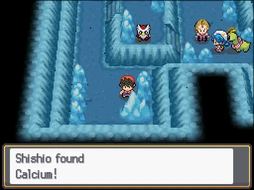 Ice Path B2F: Calcium found, the text box open after pressing A