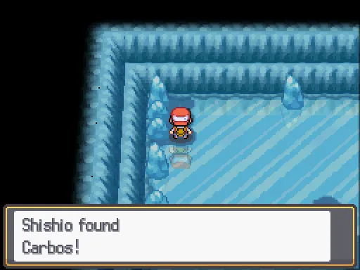 Ice Path B3F: Carbos found, the text box open after pressing A