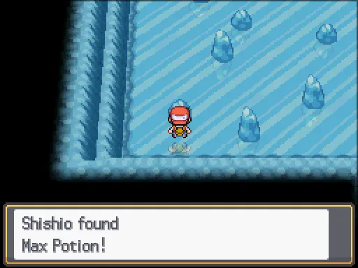 Ice Path: Max Potion found, the text box open after pressing A