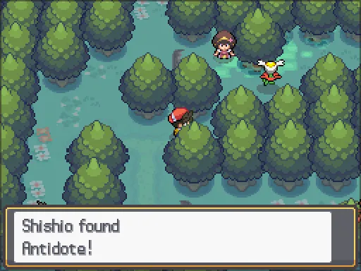 Ilex Forest: Antidote found, the text box open after pressing A