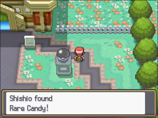 Indigo Plateau: Rare Candy found, the text box open after pressing A