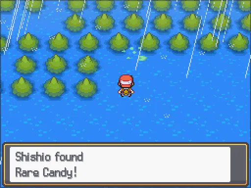 Lake of Rage: Rare Candy found, the text box open after pressing A