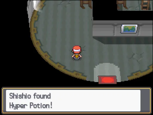 Lighthouse 3F: Hyper Potion found, the text box open after pressing A