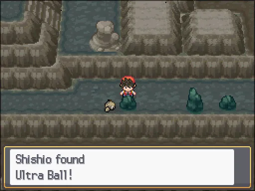 Mt. Mortar 1F, back cave: Ultra Ball found, the text box open after pressing A