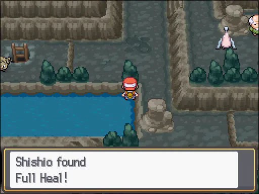 Mt. Mortar 2F: Full Heal found, the text box open after pressing A