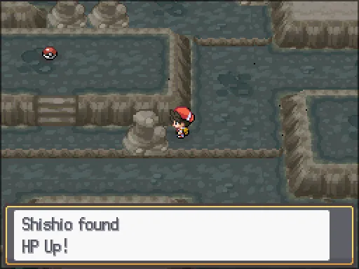 Mt. Mortar 2F: HP Up found, the text box open after pressing A