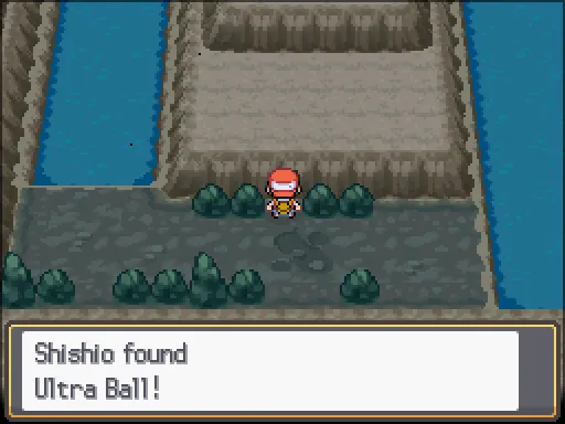 Mt. Mortar B1F: Ultra Ball found, the text box open after pressing A