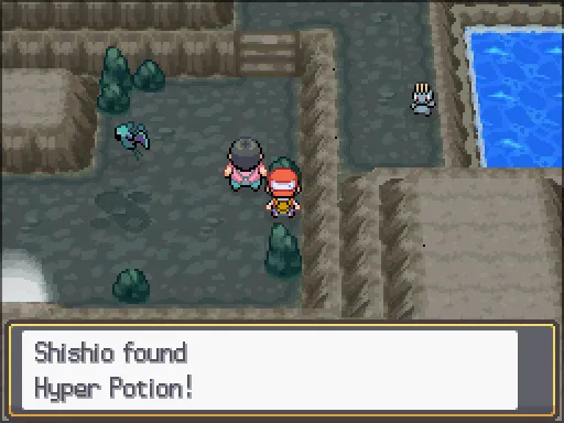 Mt. Mortar: Hyper Potion found, the text box open after pressing A