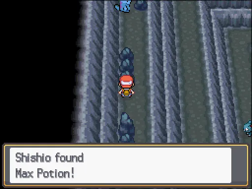 Mt. Silver Cave 2F: Max Potion found, the text box open after pressing A