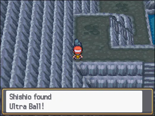 Mt. Silver Cave: Ultra Ball found, the text box open after pressing A