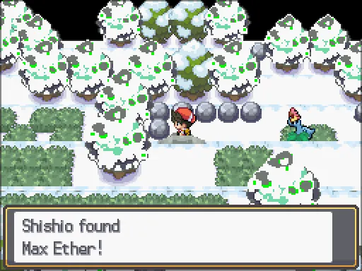 Mt. Silver Cave Upper Mountainside: Max Ether found, the text box open after pressing A