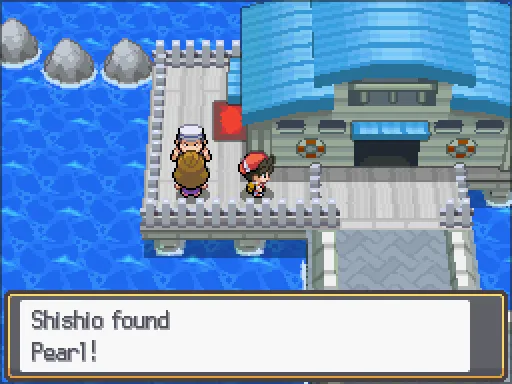 Olivine City, south-east part: Pearl found, the text box open after pressing A