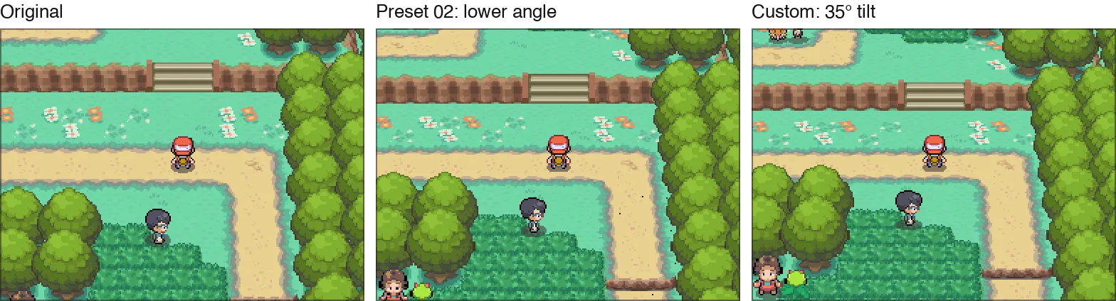 Route 1 with the original camera, preset 02 and a custom 35° tilt