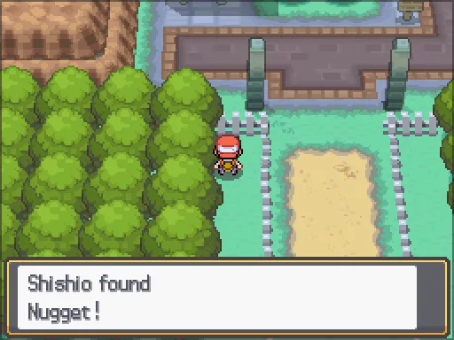 Pewter City: Nugget found, the text box open after pressing A