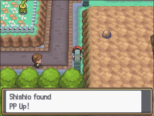 Pewter City: PP Up found, the text box open after pressing A