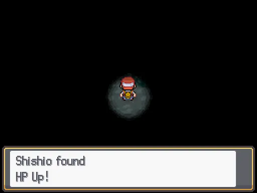 Rock Tunnel B1F: HP Up found, the text box open after pressing A