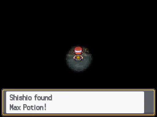 Rock Tunnel B1F: Max Potion found, the text box open after pressing A
