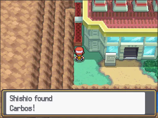 Route 10: Carbos found, the text box open after pressing A