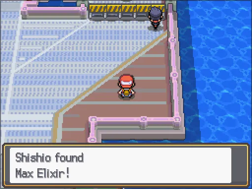 Route 17: Max Elixir found, the text box open after pressing A