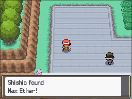 Route 17: Max Ether found, the text box open after pressing A
