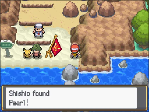 Route 19: Pearl found, the text box open after pressing A