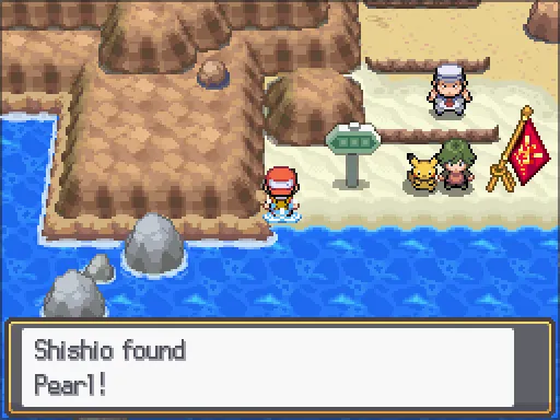 Route 19: Pearl found, the text box open after pressing A