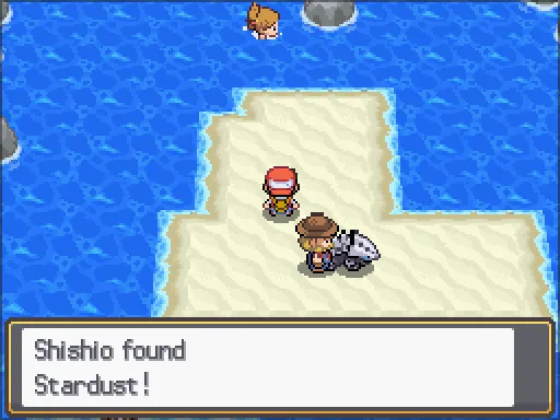 Route 21: Stardust found, the text box open after pressing A