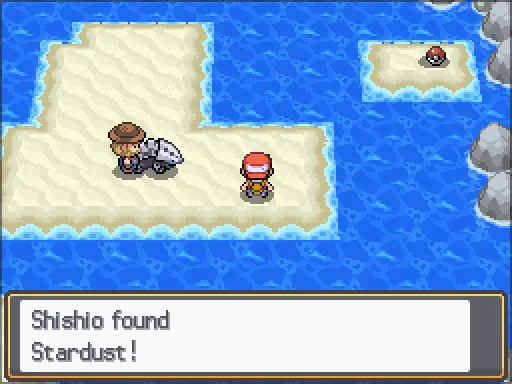 Route 21: Stardust found, the text box open after pressing A