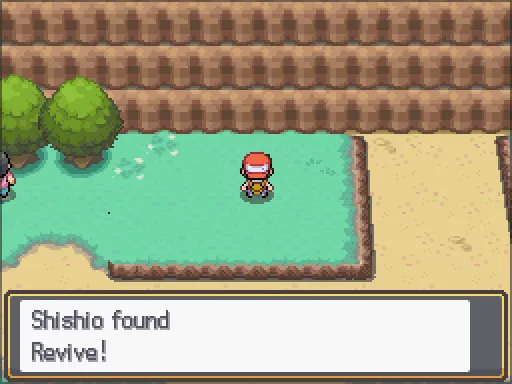 Route 25: Revive found, the text box open after pressing A