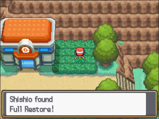 Route 28: Full Restore found, the text box open after pressing A