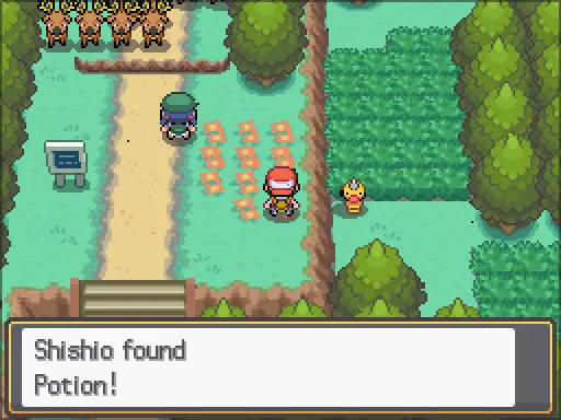 Route 30: Potion found, the text box open after pressing A