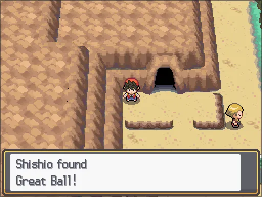 Route 32: Great Ball found, the text box open after pressing A